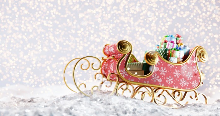 sleigh full of presents in the snow, helping to simplify returns